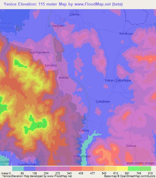 Yenice,Turkey Elevation Map