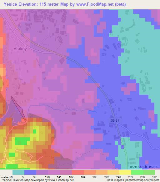 Yenice,Turkey Elevation Map