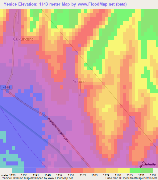 Yenice,Turkey Elevation Map