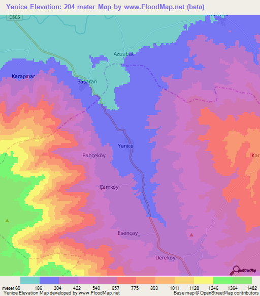 Yenice,Turkey Elevation Map