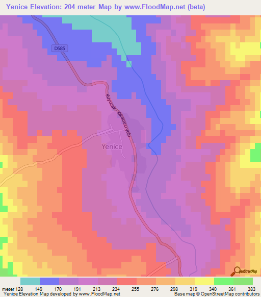 Yenice,Turkey Elevation Map