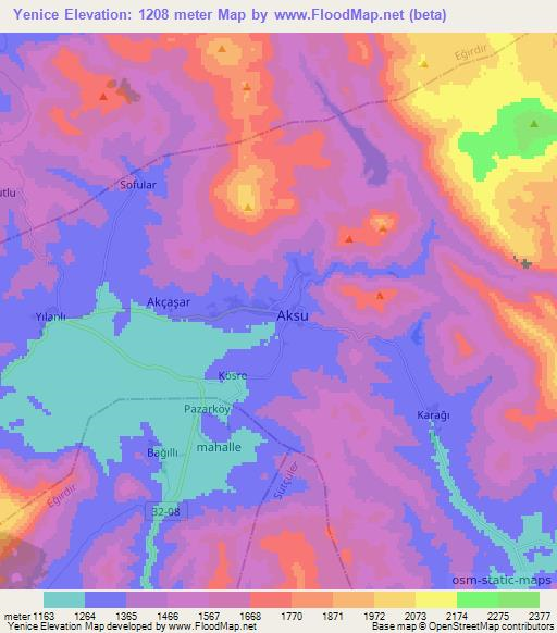 Yenice,Turkey Elevation Map