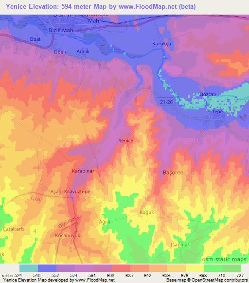 Yenice,Turkey Elevation Map