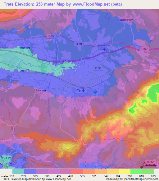 Trets,France Elevation Map