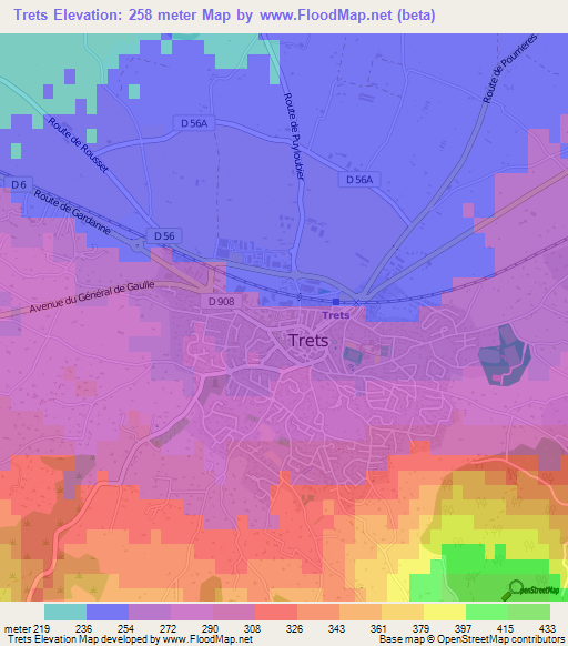 Trets,France Elevation Map