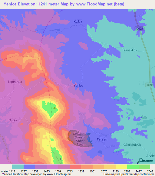 Yenice,Turkey Elevation Map