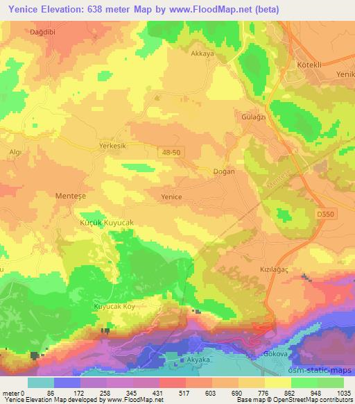 Yenice,Turkey Elevation Map