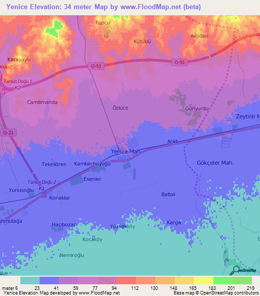 Yenice,Turkey Elevation Map