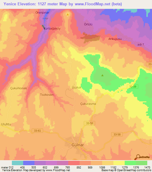 Yenice,Turkey Elevation Map