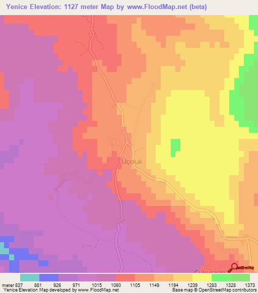 Yenice,Turkey Elevation Map