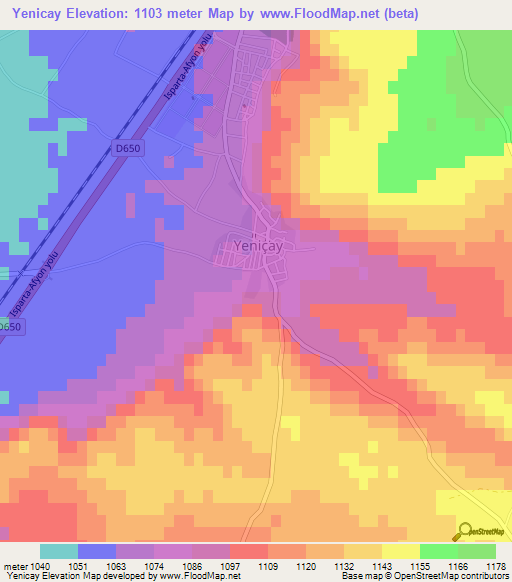 Yenicay,Turkey Elevation Map