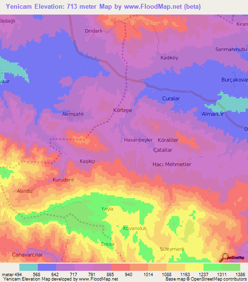 Yenicam,Turkey Elevation Map