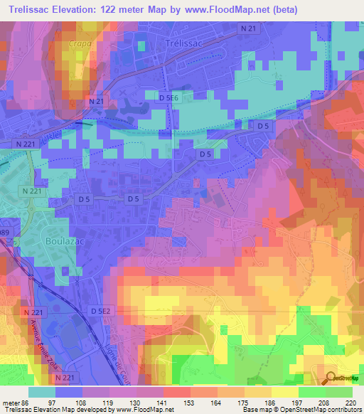 Trelissac,France Elevation Map