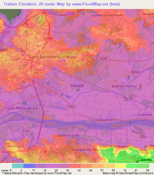 Trelaze,France Elevation Map