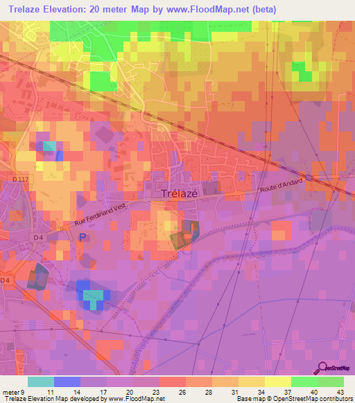 Trelaze,France Elevation Map