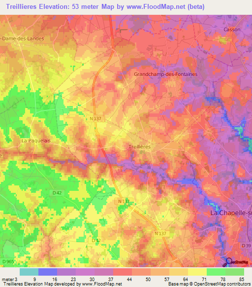 Treillieres,France Elevation Map