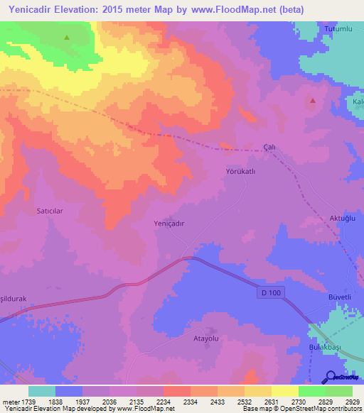 Yenicadir,Turkey Elevation Map