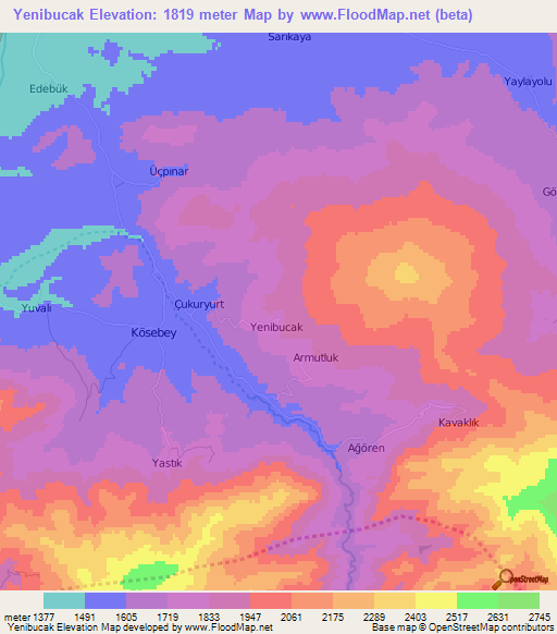 Yenibucak,Turkey Elevation Map