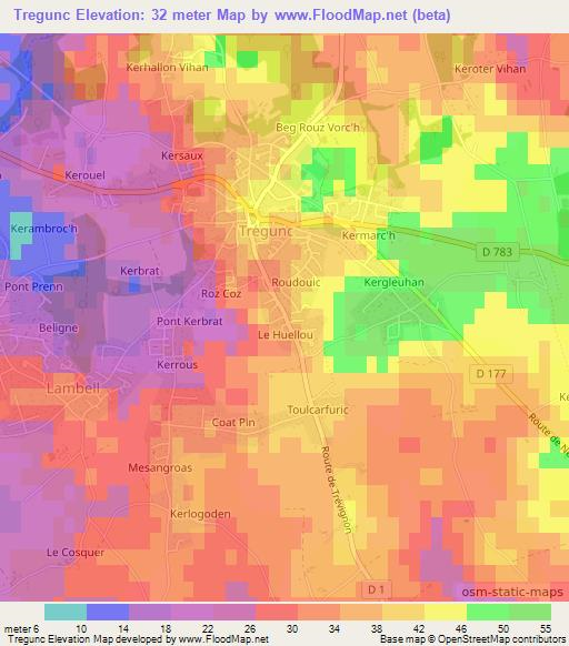 Tregunc,France Elevation Map