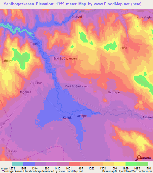 Yenibogazkesen,Turkey Elevation Map