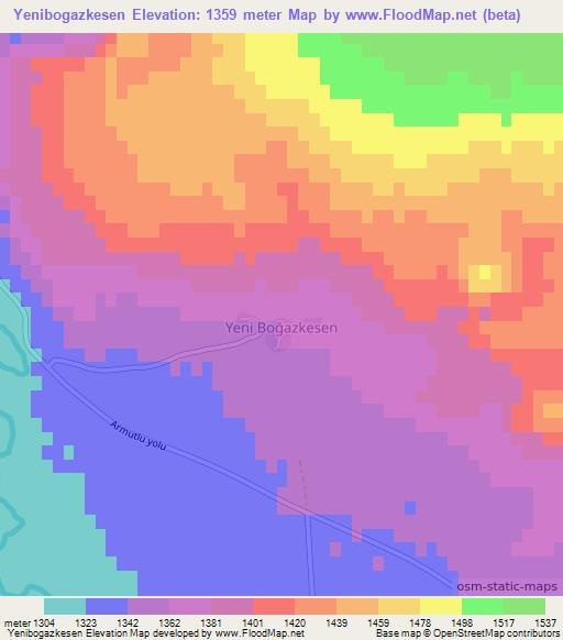 Yenibogazkesen,Turkey Elevation Map