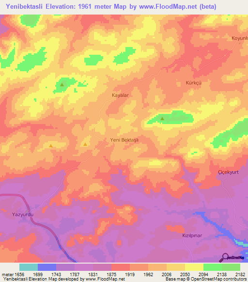 Yenibektasli,Turkey Elevation Map