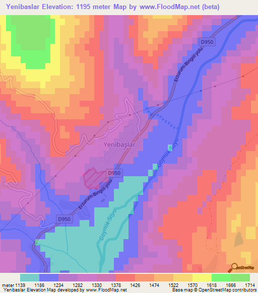 Yenibaslar,Turkey Elevation Map