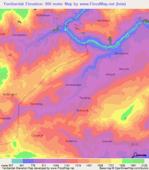 Yenibardak,Turkey Elevation Map