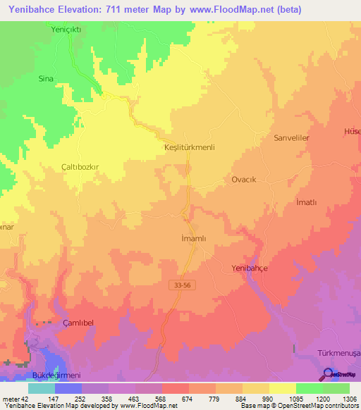 Yenibahce,Turkey Elevation Map