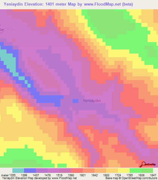 Yeniaydin,Turkey Elevation Map