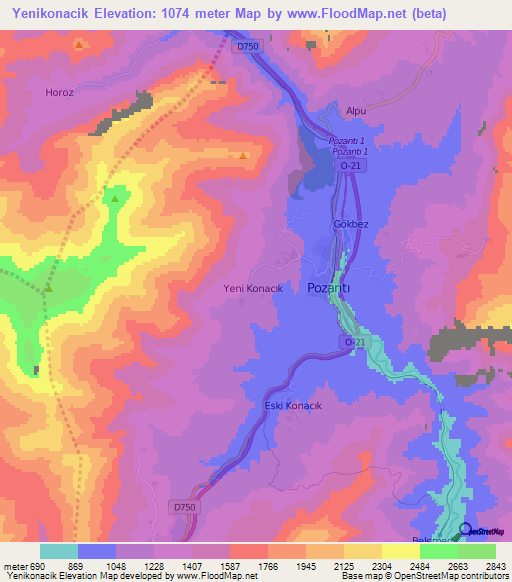 Yenikonacik,Turkey Elevation Map