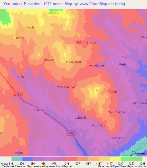 Yenibudak,Turkey Elevation Map