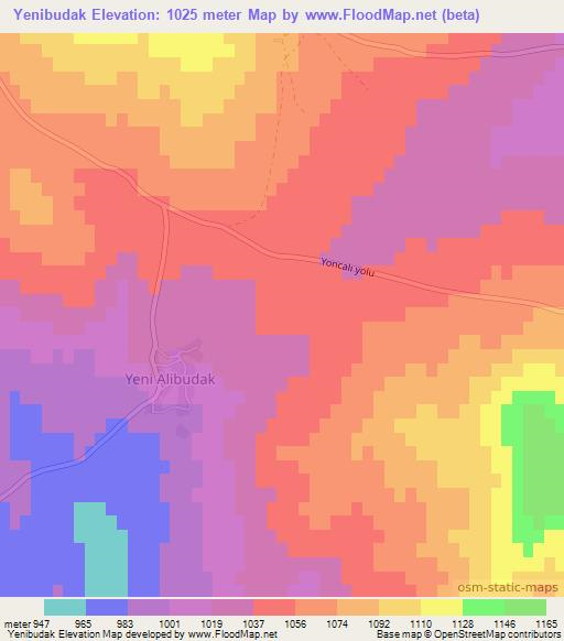 Yenibudak,Turkey Elevation Map