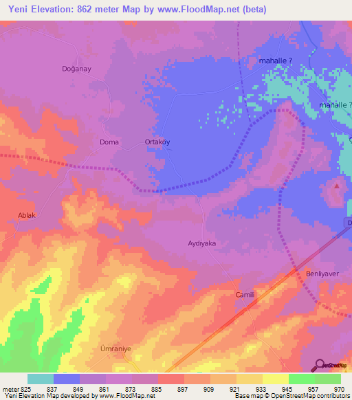 Yeni,Turkey Elevation Map