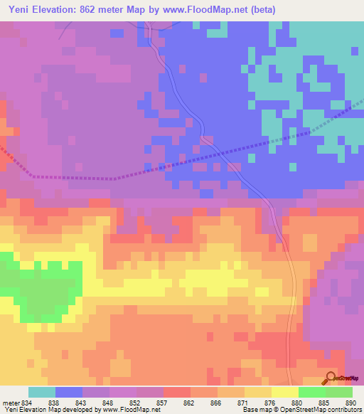 Yeni,Turkey Elevation Map