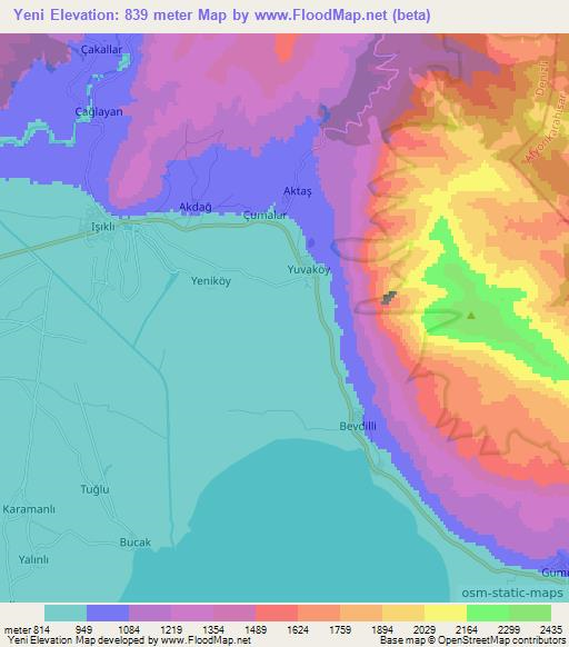 Yeni,Turkey Elevation Map