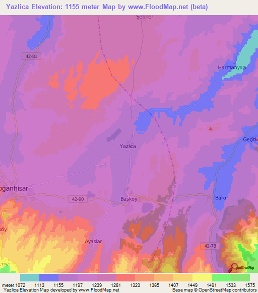 Yazlica,Turkey Elevation Map