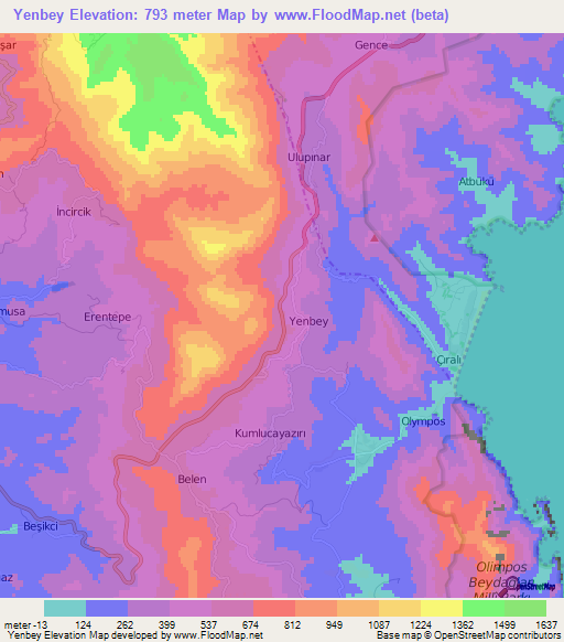 Yenbey,Turkey Elevation Map