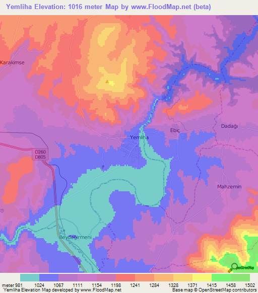 Yemliha,Turkey Elevation Map