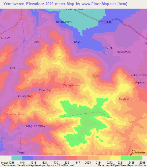 Yemisveren,Turkey Elevation Map