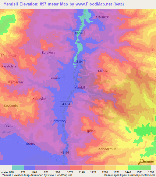 Yemisli,Turkey Elevation Map