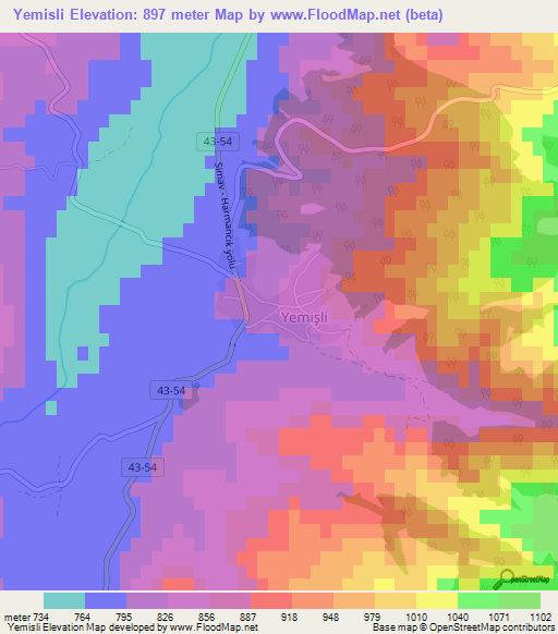 Yemisli,Turkey Elevation Map