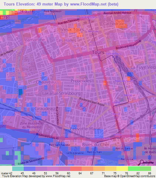 Tours,France Elevation Map