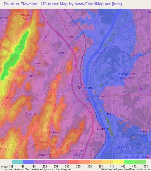 Tournus,France Elevation Map