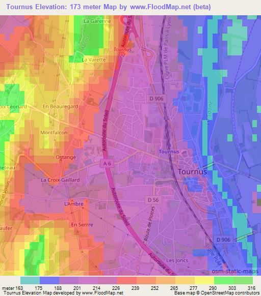 Tournus,France Elevation Map
