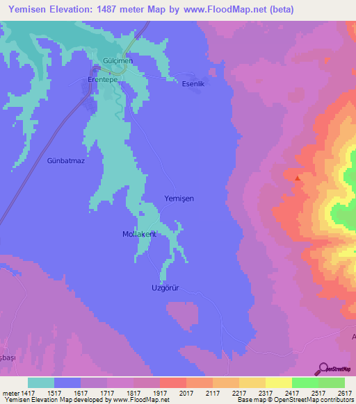 Yemisen,Turkey Elevation Map