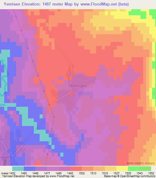 Yemisen,Turkey Elevation Map