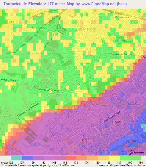 Tournefeuille,France Elevation Map