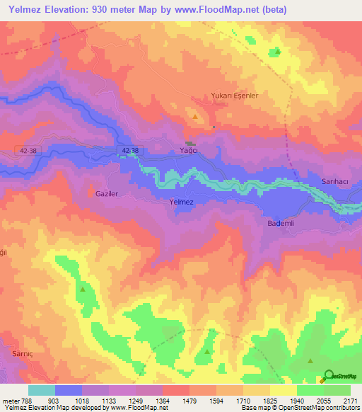 Yelmez,Turkey Elevation Map