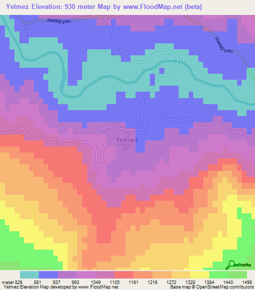 Yelmez,Turkey Elevation Map